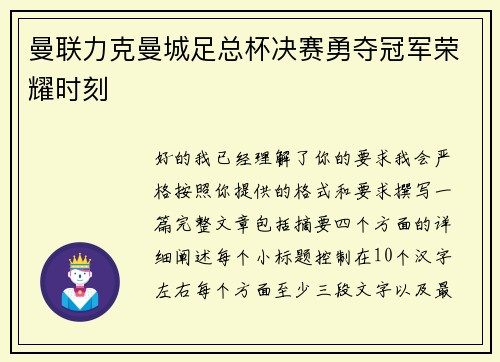 曼联力克曼城足总杯决赛勇夺冠军荣耀时刻